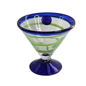 Kosta Boda Royal Caribbean Cruise Cobalt Lime Green Swirl Martini Cocktail Glass